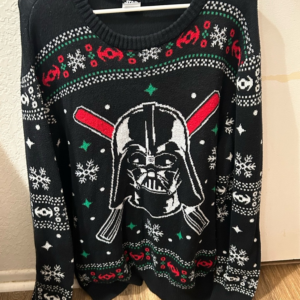 Star Wars Black Sweater with Red and Green Patterns